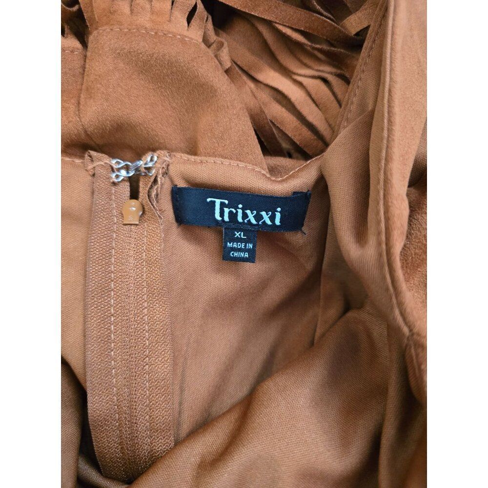 Fringe Western Brown Dress Sleeveless faux Suede Boho Style cottagecore coquette - Picture 6 of 8